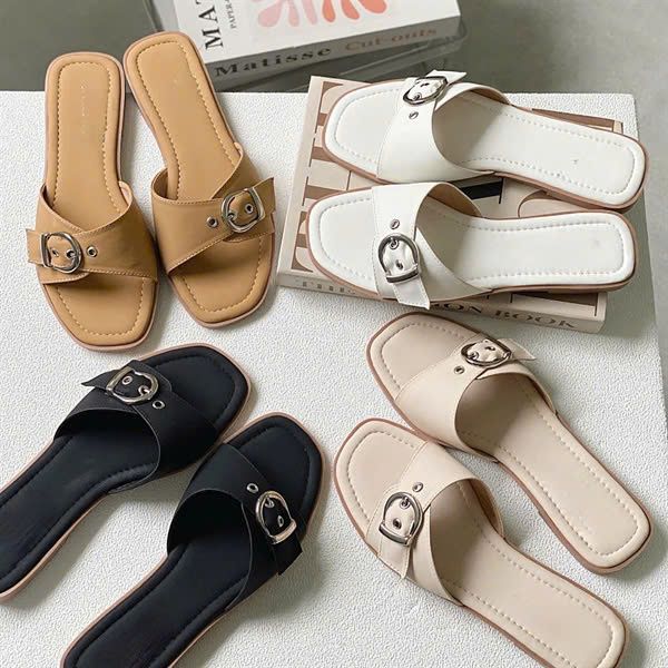 Dép xẹp mũi vuông quai cài khóa - MS: DX-25077