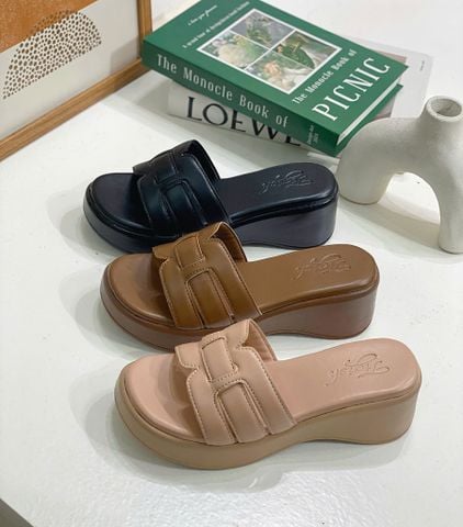  Dép bánh mì 5cm mũi tròn 3 quai đan - MS: G7-58002 