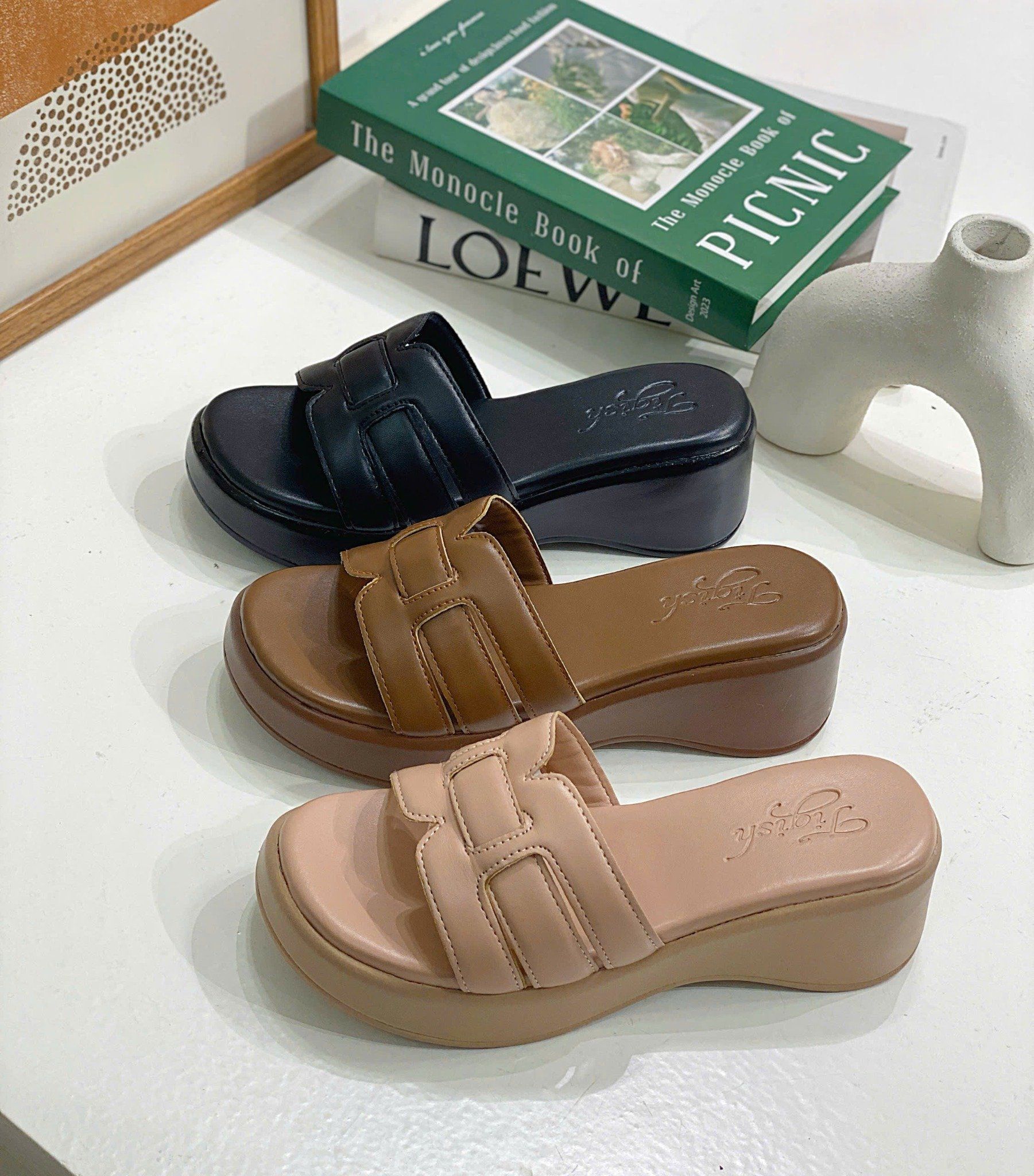 Dép bánh mì 5cm mũi tròn 3 quai đan - MS: G7-58002