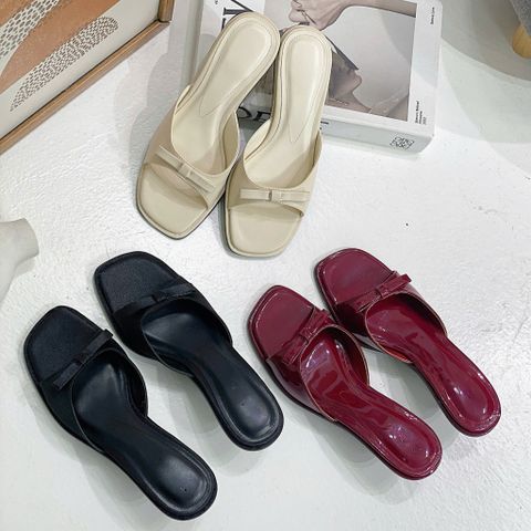  Guốc 4cm gót vuông nhỏ mũi vuông quai ngang khuyết giữa gắn nơ - MS: G4-22007 