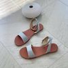 Sandal da mũi tròn quai ngang khuyết giữa viền chỉ talong da - MS: SX-01089