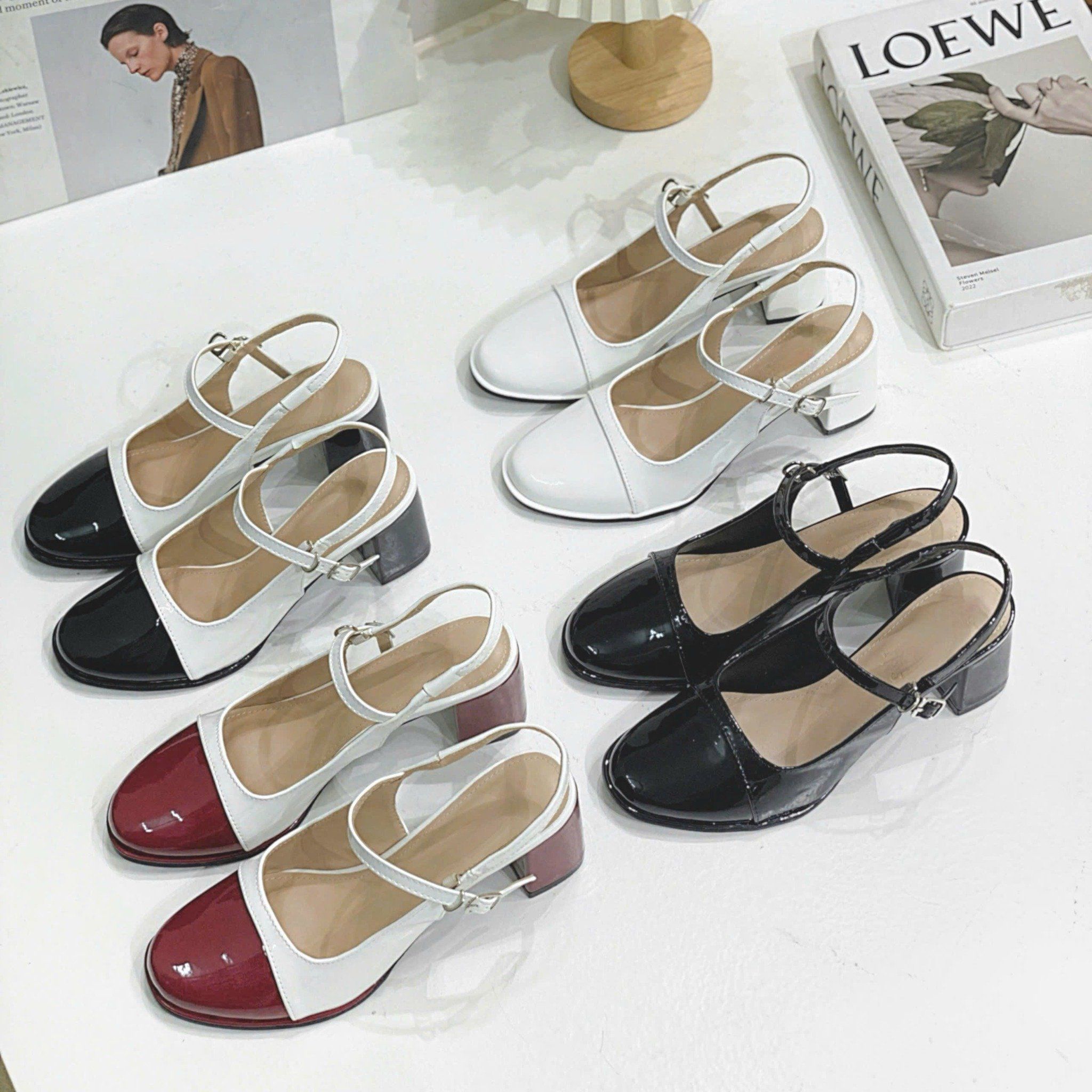 Cao gót 5CM gót trụ mũi bầu vá mũi hậu hở khóa- MS: C5-22025