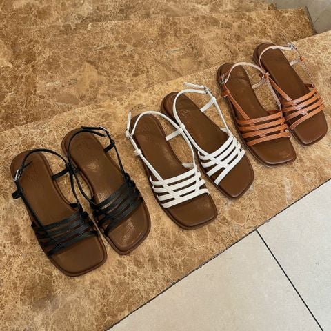  Sandal xẹp mũi vuông 6 quai đan nối hậu - MS: SX-25075 