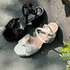 Sandal 12cm gót trụ mũi vuông đúp mũi quai ngang phối nơ - MS: S12-71008