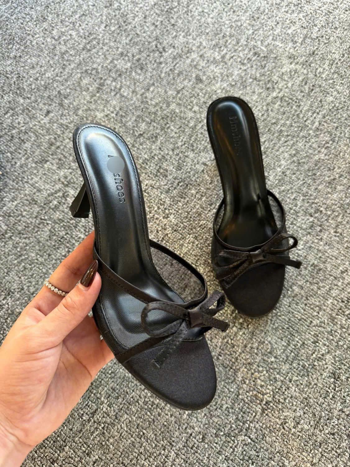 Guốc 7p gót vuông nhỏ mũi tròn quai ngang gắn nơ- MS: DX-G7-10004