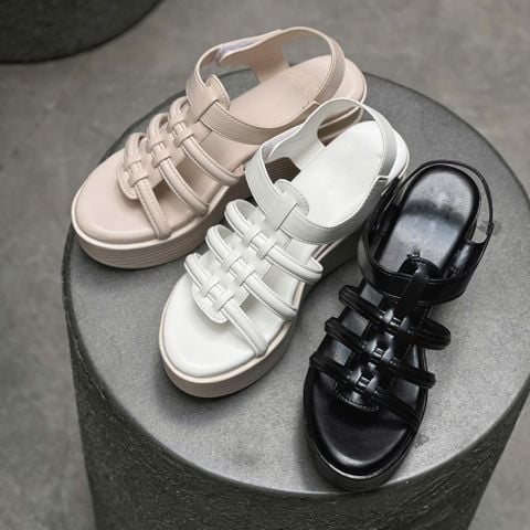  Sandal xuồng 7cm mũi tròn 3 quai mảnh ngang nối hậu - MS: S7-58004 