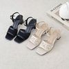 Sandal 5cm gót vuông mũi vuông quai ngang ren viền si - MS: S5-23048