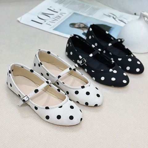  Búp bê đế pháp mũi tròn phối quai ngang khóa vải chấm bi - MS: BBX-10003 