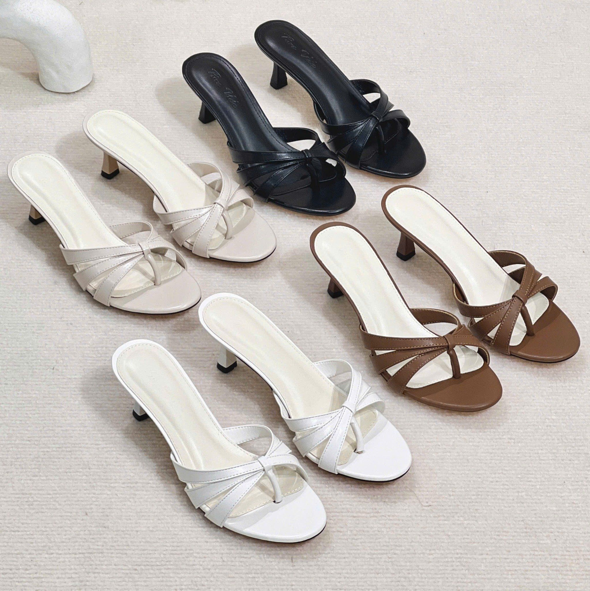 Guốc 7cm gót vuông nhỏ mũi tròn kẹp ngón 3 quai chéo - MS: G7-10008