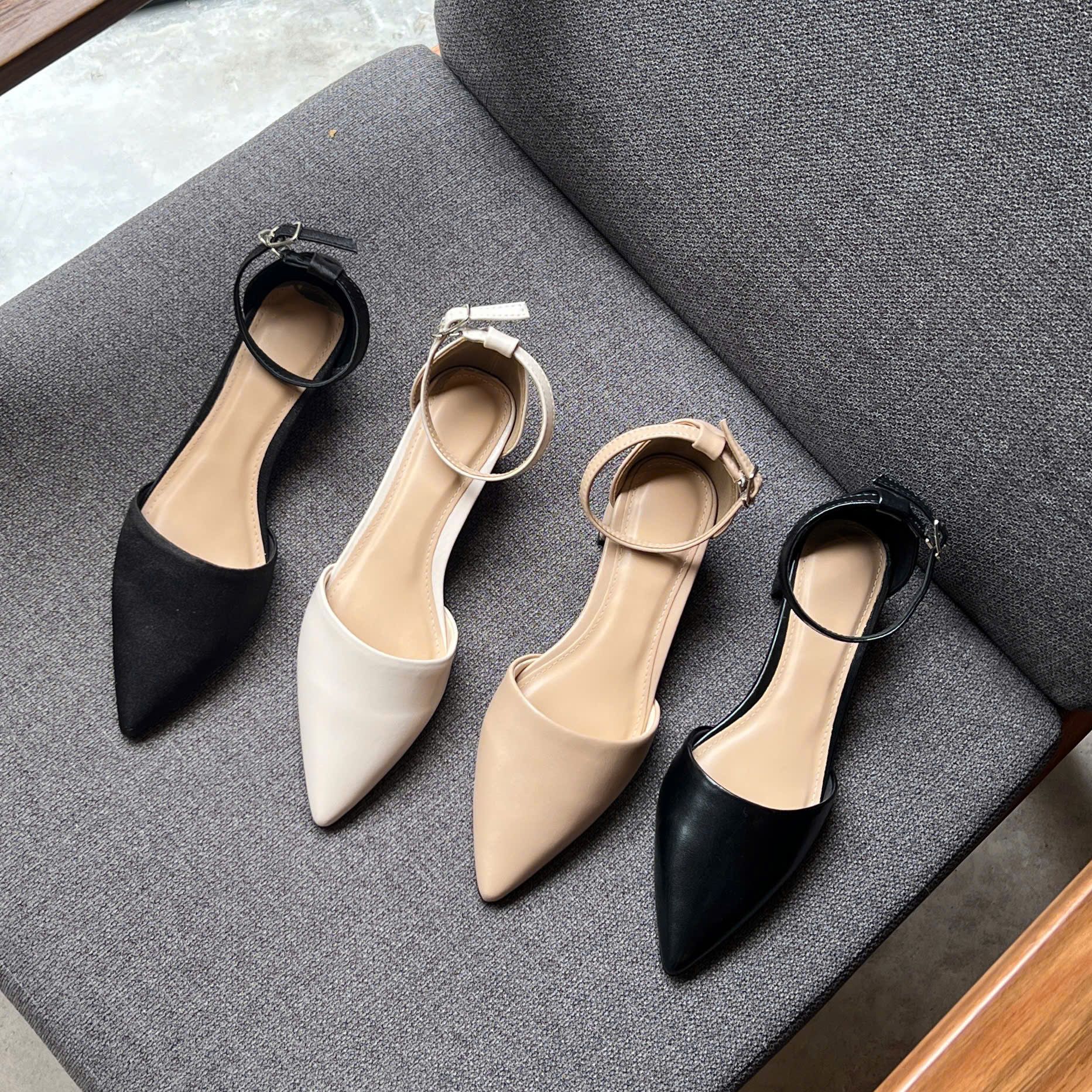 Cao gót 4cm gót trụ mũi nhọn hở eo hậu bít - MS: C4-22018