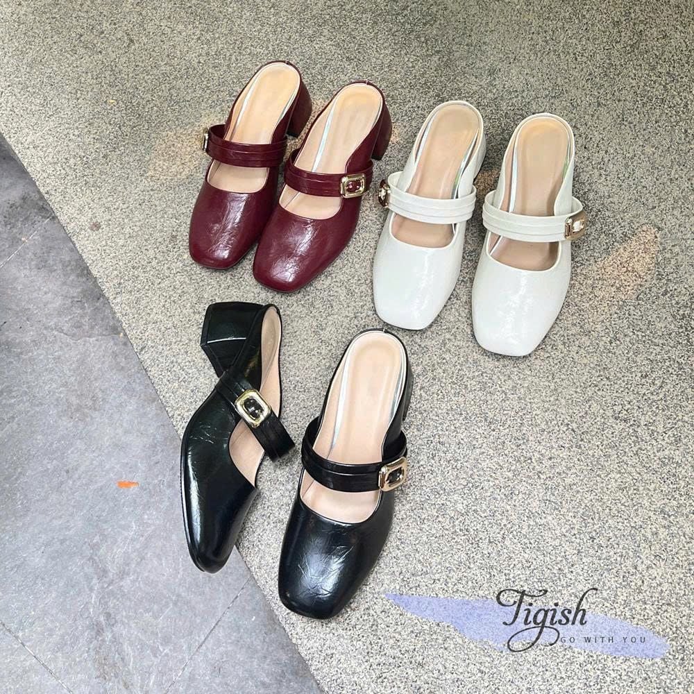 Sục 5cm gót trụ mũi vuông nhỏ phối quai ngang khóa - MS: C5-64002