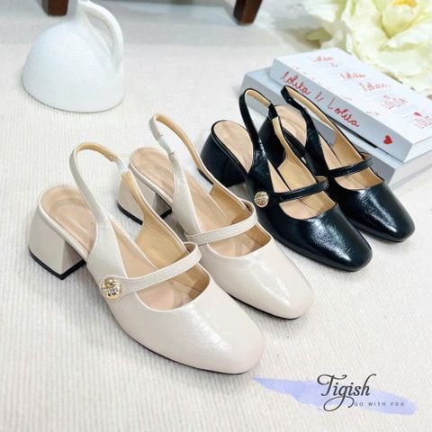  Cao gót 5cm gót trụ mũi bầu phối quai ngang khóa hậu hở thun - MS: C5-64001 