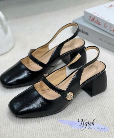  Cao gót 5cm gót trụ mũi bầu phối quai ngang khóa hậu hở thun - MS: C5-64001 