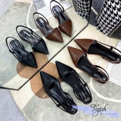  Cao gót 1cm mũi trọn phối quai hậu hở - MS: C3-75001 