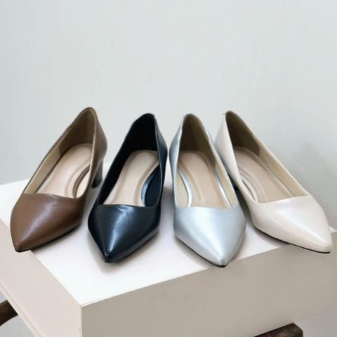  Cao gót 4cm gót trụ mũi nhọn trơn - MS: C4-22017 