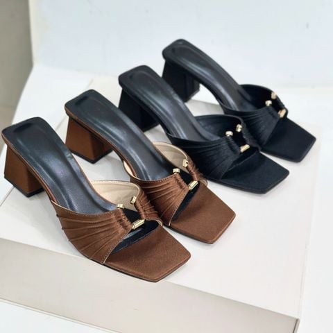  Guốc 5p gót trụ mũi vuông quai xếp ly luồn khóa- MS: G5-23034 