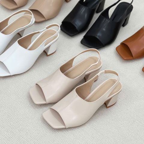  Sandal gót trụ mũi vuông bảng ngang lớn may chỉ giữa liền hậu thun- MS: S5-85002 
