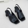 Sandal gót trụ mũi vuông bảng ngang lớn may chỉ giữa liền hậu thun- MS: S5-85002
