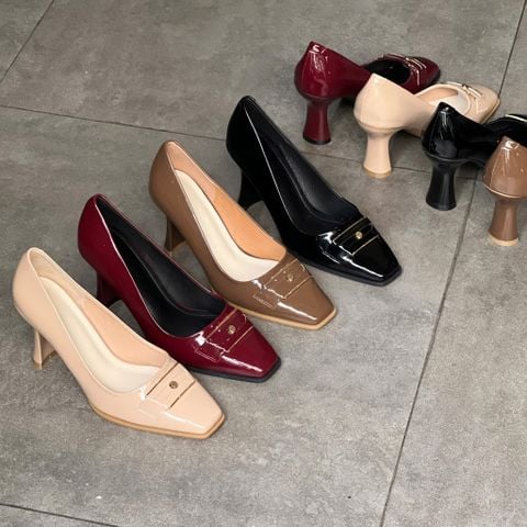  Cao gót 7cm gót lép bầu mũi vuông nhỏ gắn khóa đinh - MS: C7-75022 