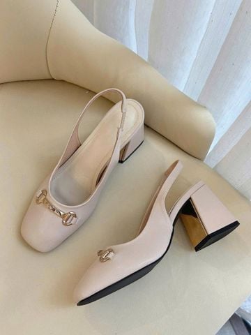  Cao gót 7cm gót trụ xéo lé đồng mũi bầu phối khóa hậu hở thun - MS: C7-75018 