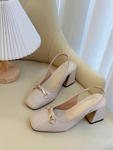  Cao gót 7cm gót trụ xéo lé đồng mũi bầu phối khóa hậu hở thun - MS: C7-75018 