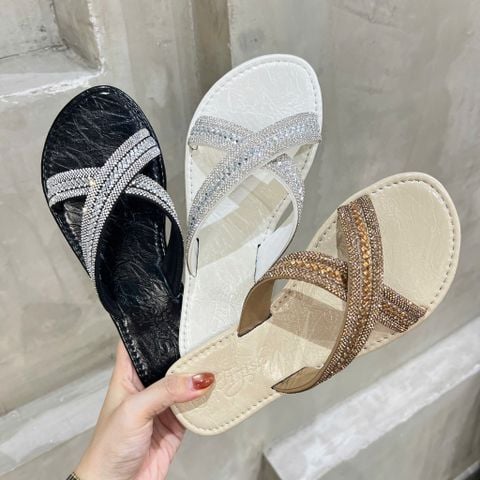  Dép xẹp mũi tròn 2 quai đá chéo - MS: DX-63071 