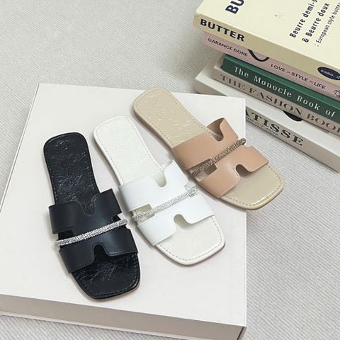  Dép xẹp mũi vuông quai chữ H phối dây đá ngang - MS: DX-63075 