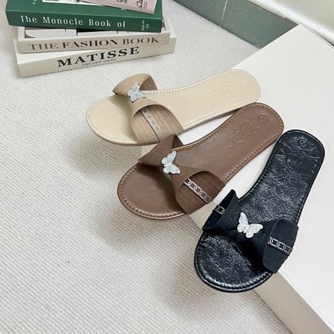  Dép xẹp mũi tròn quai cuốn nơ gắn khóa bướm - MS: DX-63076 