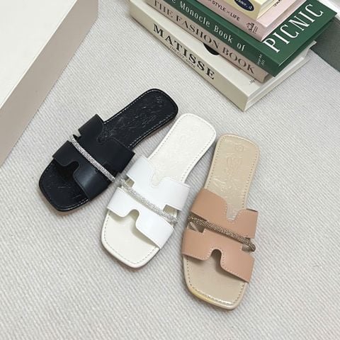  Dép xẹp mũi vuông quai chữ H phối dây đá ngang - MS: DX-63075 