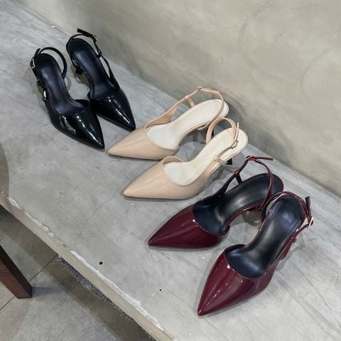  Cao gót 7cm gót nhỏ mũi nhọn nối eo hậu hở khóa - MS: C7-75021 