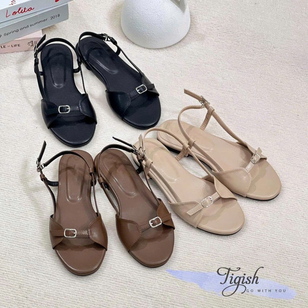 Sandal xẹp mũi tròn quai nối giữa phối khóa liền hậu - MS: SX-25078