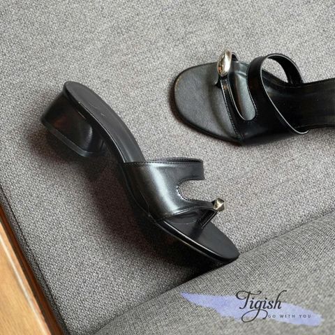  Guốc 4cm mũi vuông quai kẹp ngón gắn khóa khuyết eo - MS: G4-23004 