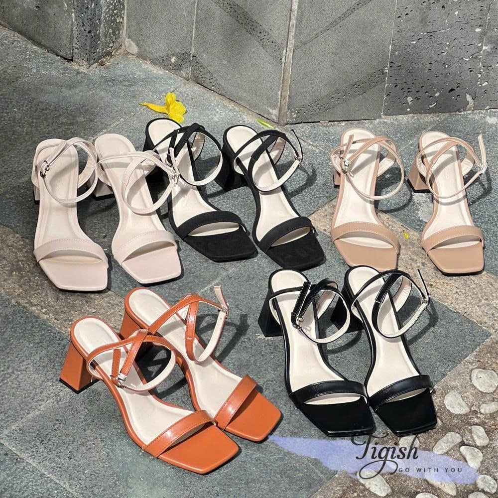 Sandal 7cm gót chữ nhật mũi vuông quai ngang - MS: S7-85003