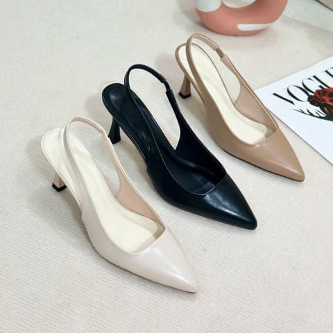  Cao gót 7cm gót vuông nhỏ mũi nhọn trơn hậu hở khóa cài - MS: C7-10026 