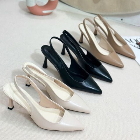  Cao gót 7cm gót vuông nhỏ mũi nhọn trơn hậu hở khóa cài - MS: C7-10026 