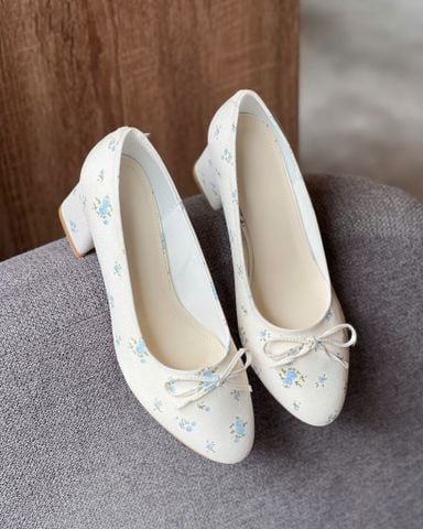  Cao gót 7cm gót trụ mũi bầu phối nơ nhí - MS: C7-75019 