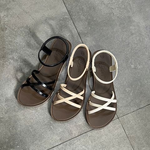  Sandal mũi tròn 3 quai đan chéo hậu thun - SX-63012 