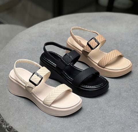  Sandal xuồng 7cm mũi tròn 2 quai ngang 1 khóa - MS: S7-58002 