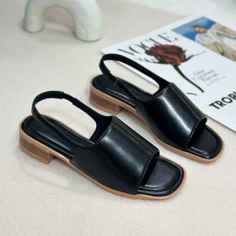  Sandal 3cm đế vân gỗ mũi vuông bảng ngang lớn liền hậu thun - S3-10004 