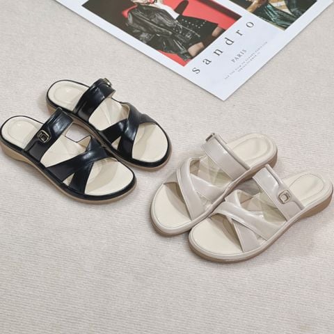  Dép 3cm mũi tròn 2 quai chéo phối quai ngang khóa - MS: D3-10001 