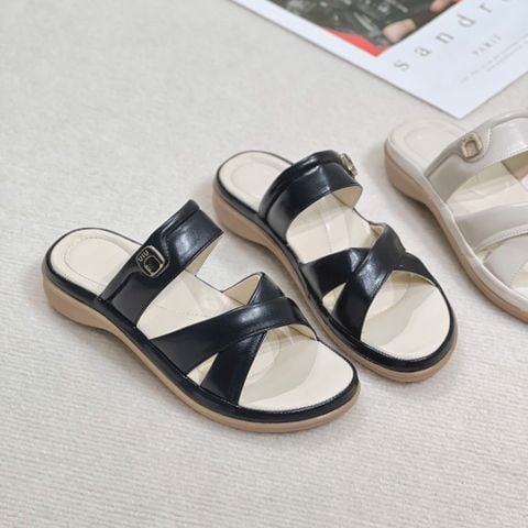  Dép 3cm mũi tròn 2 quai chéo phối quai ngang khóa - MS: D3-10001 