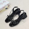 Sandal 3cm gót trụ mũi bầu quai ngang gắn nơ nối hậu khóa - MS: S3-23002