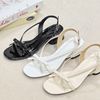 Sandal 3cm gót trụ mũi bầu quai ngang gắn nơ nối hậu khóa - MS: S3-23002