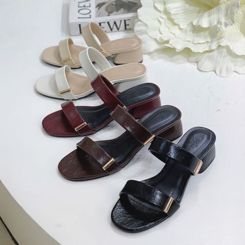  Guốc 4cm gót trụ mũi tròn 2 quai ngang gắn khóa - MS: G4-23002 