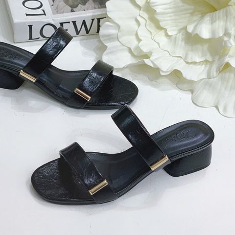  Guốc 4cm gót trụ mũi tròn 2 quai ngang gắn khóa - MS: G4-23002 