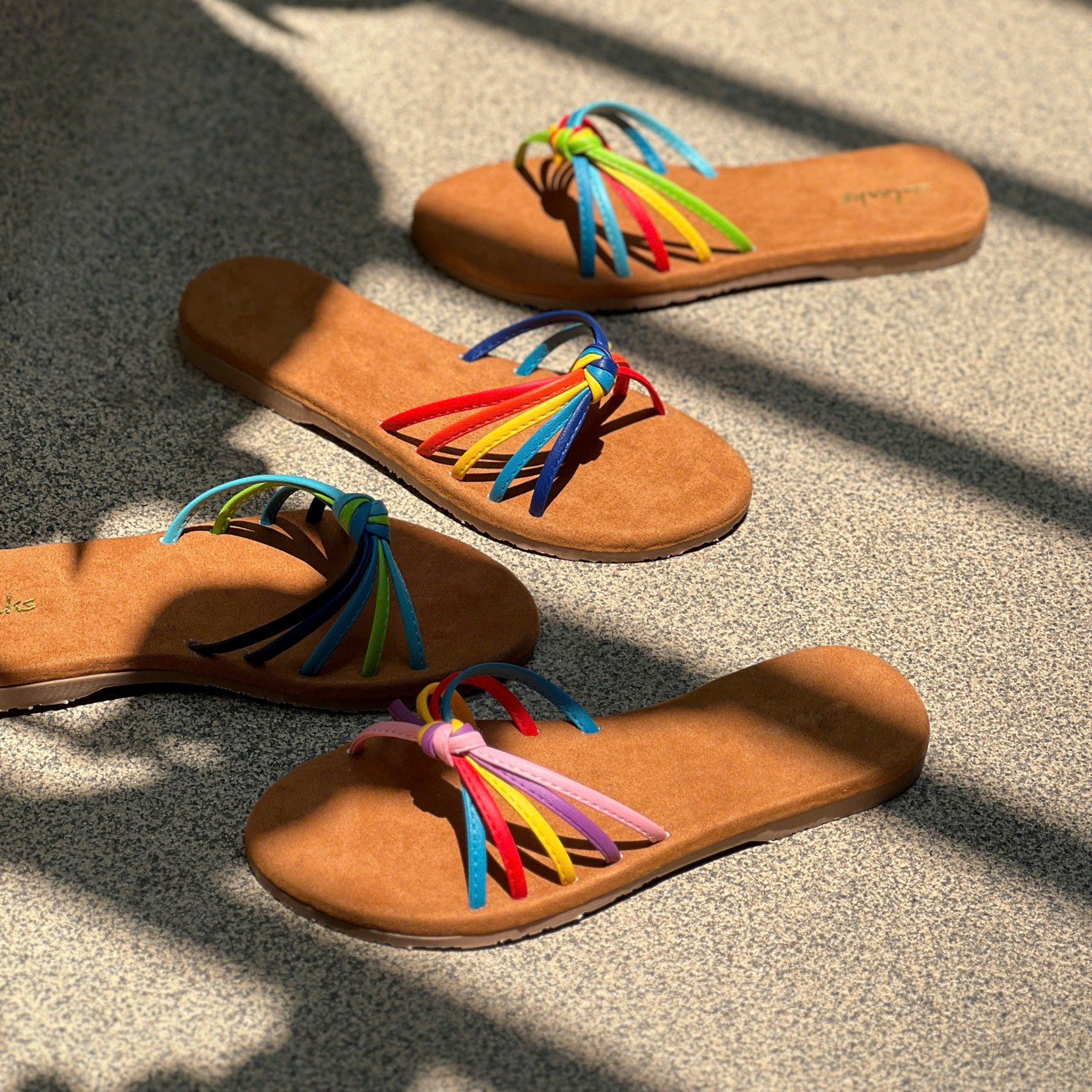 Dép xẹp mũi tròn 4 dây mảnh nhiều màu gút giữa - DX-01068