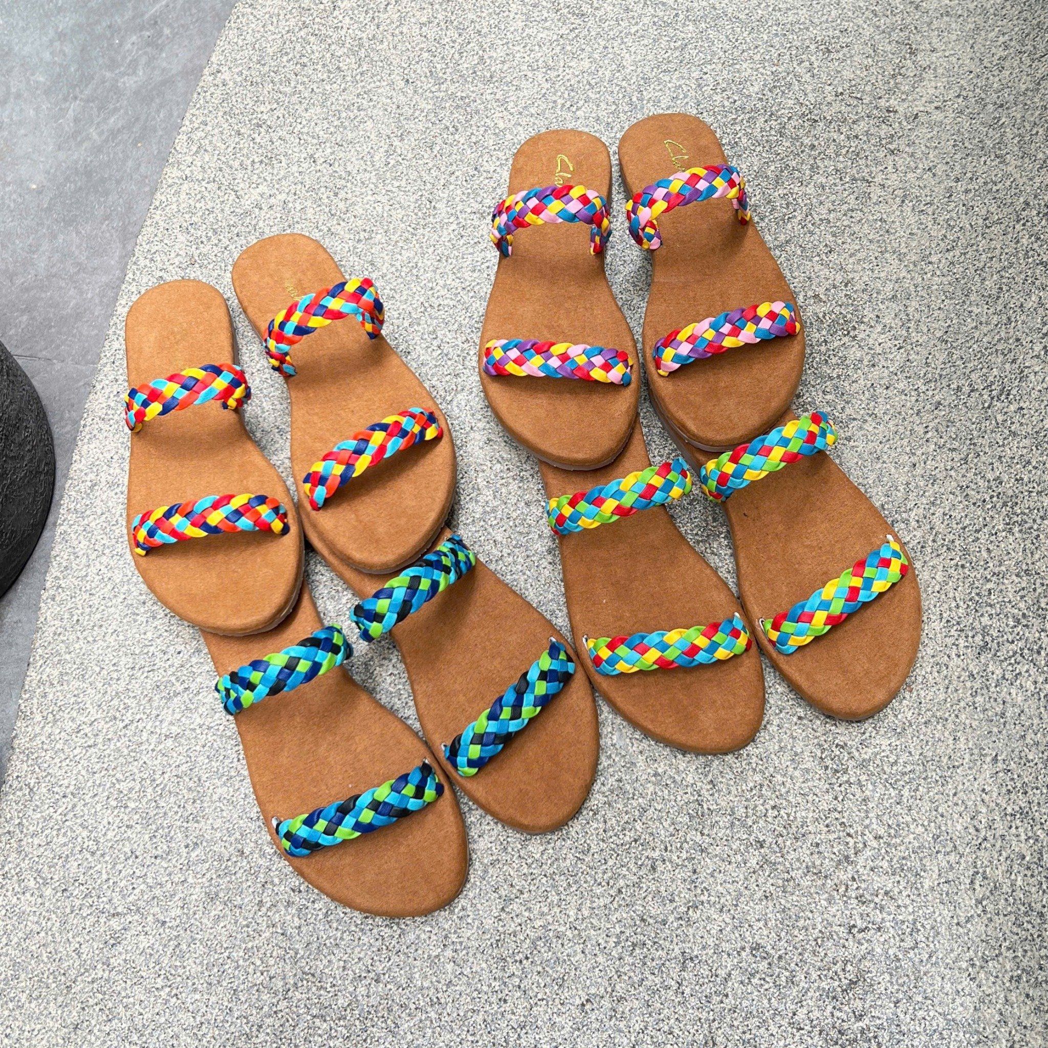 Dép xẹp mũi tròn 2 quai ngang thắt bính nhiều màu - MS: DX-01069