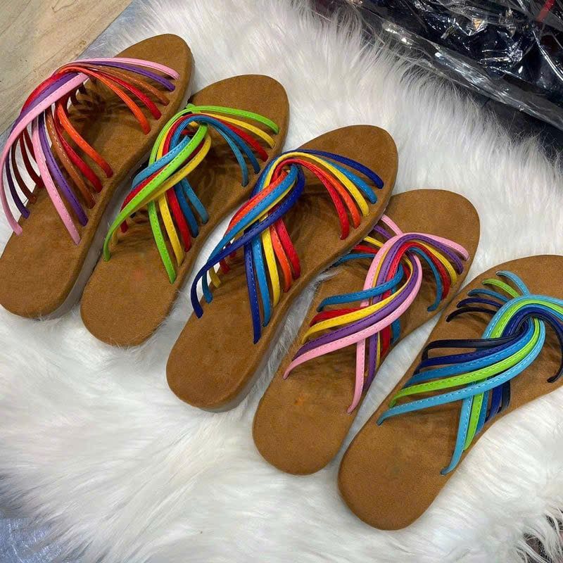 Dép xẹp mũi tròn quai mảnh xoắn nhiều màu - MS: DX-01066