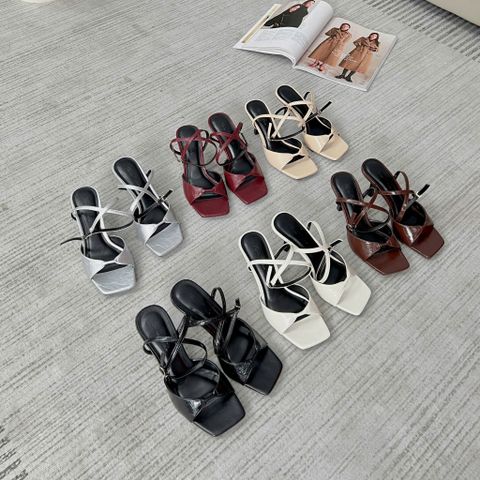  Sandal 7cm gót nhọn mũi vuông quai may giữa - MS: S7-85002 