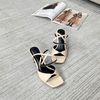 Sandal 7cm gót nhọn mũi vuông quai may giữa - MS: S7-85002